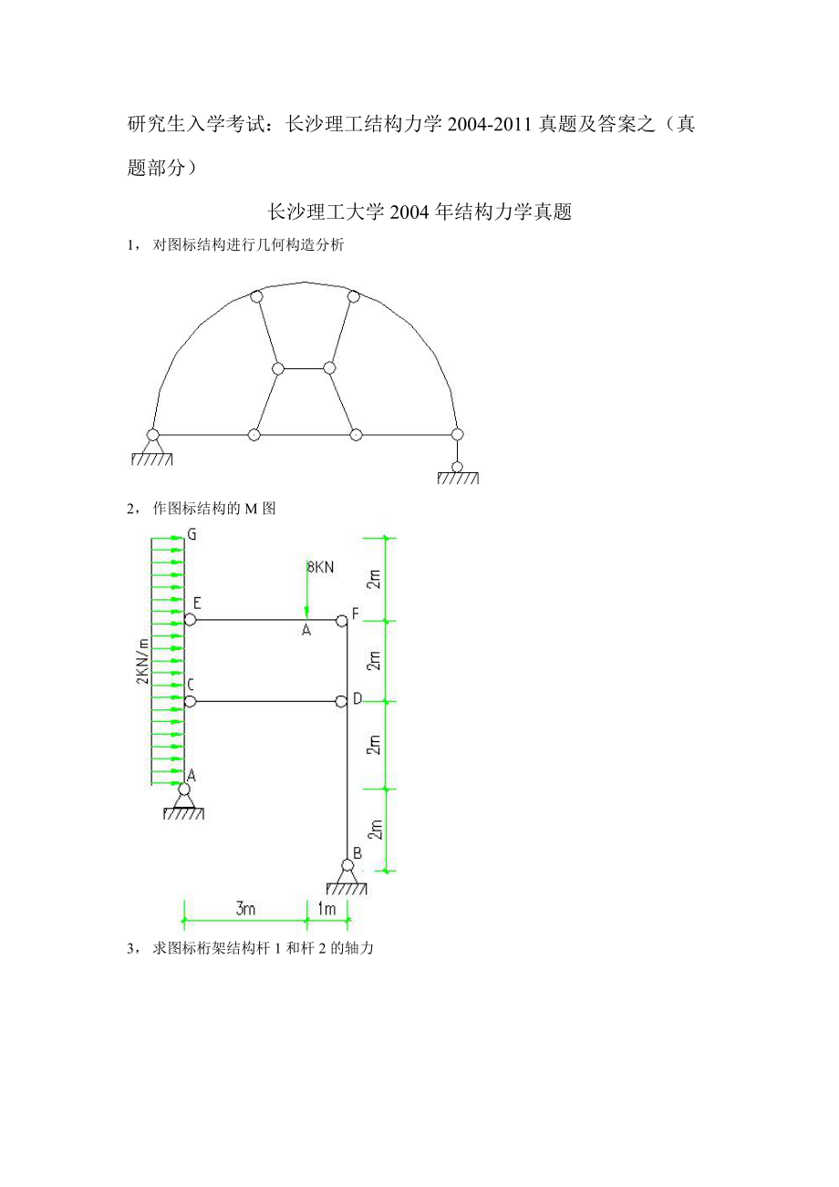 建筑土木长沙理工大学研究生入学考试结构力学2004真题及答案_第1页