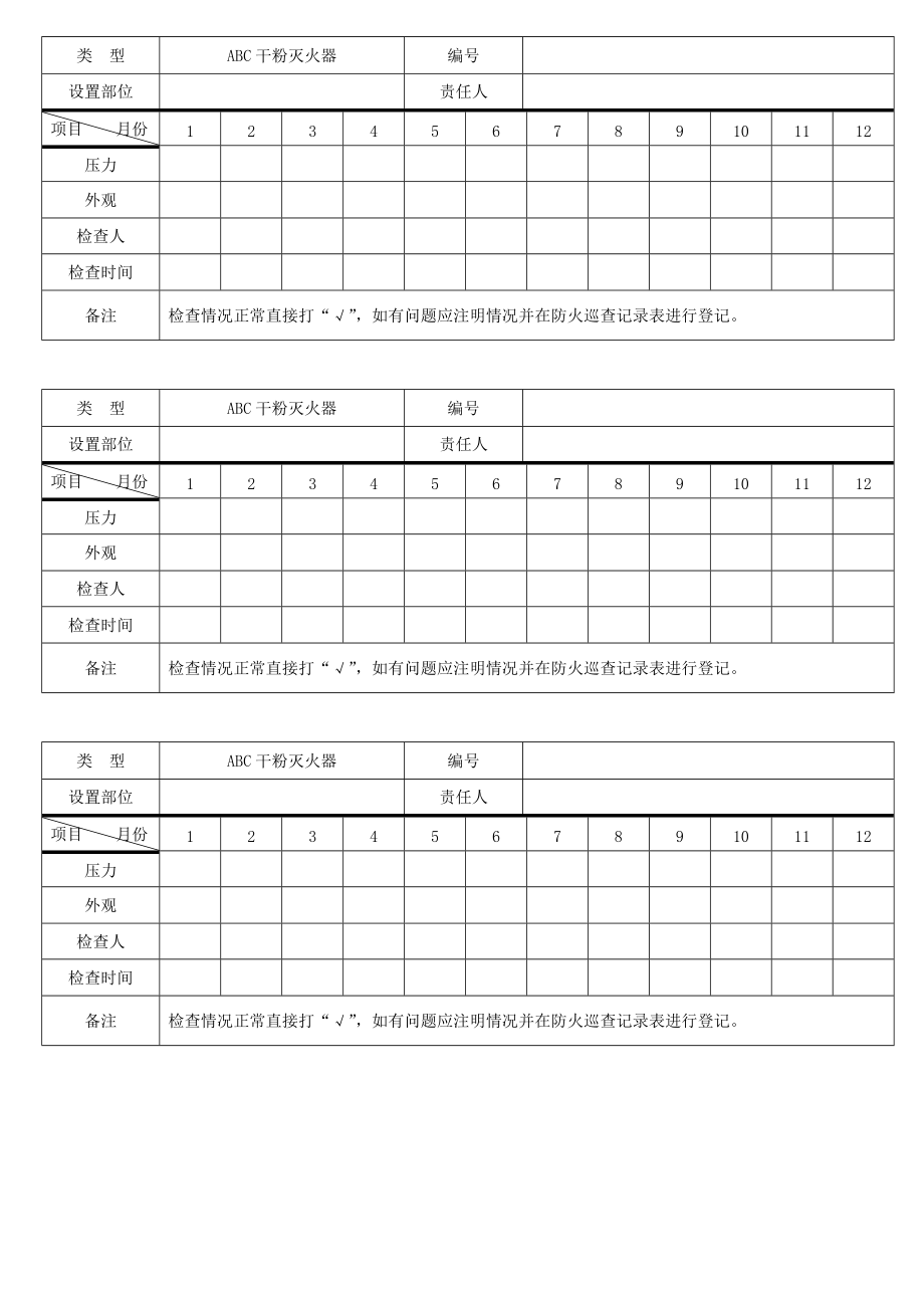 灭火器检查表