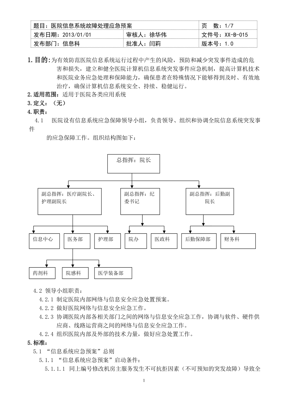 医院信息系统故障处理应急预案_第1页