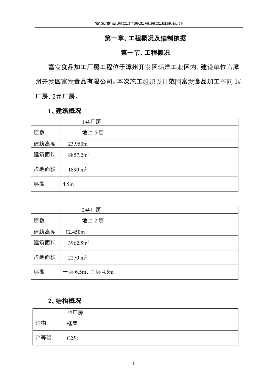 富發(fā)食品加工廠房工程施工組織設(shè)計_第1頁