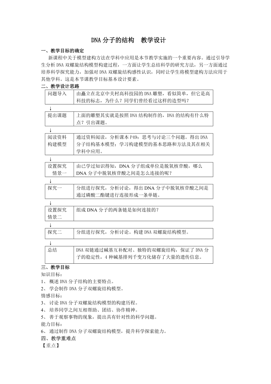 DNA分子的结构教学设计_第1页