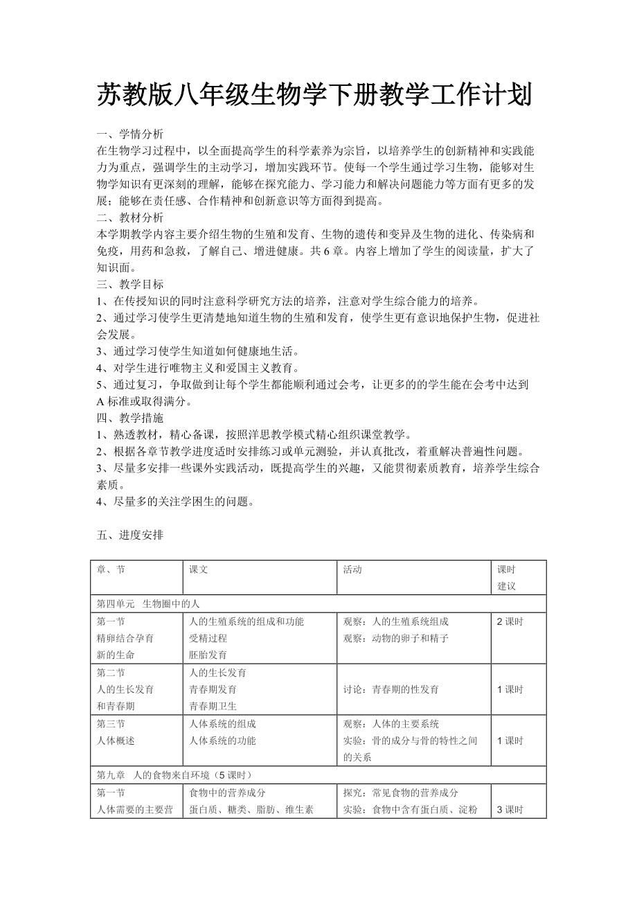 苏教版八年级生物学下册教学工作计划_第1页