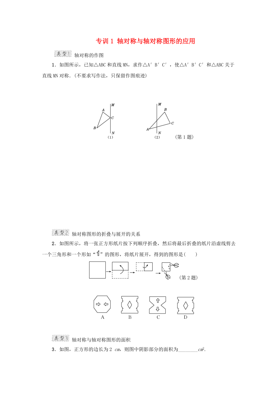 甘肃省秦安县高考数学一轮复习 专训1 轴对称与轴对称图形的应用_第1页