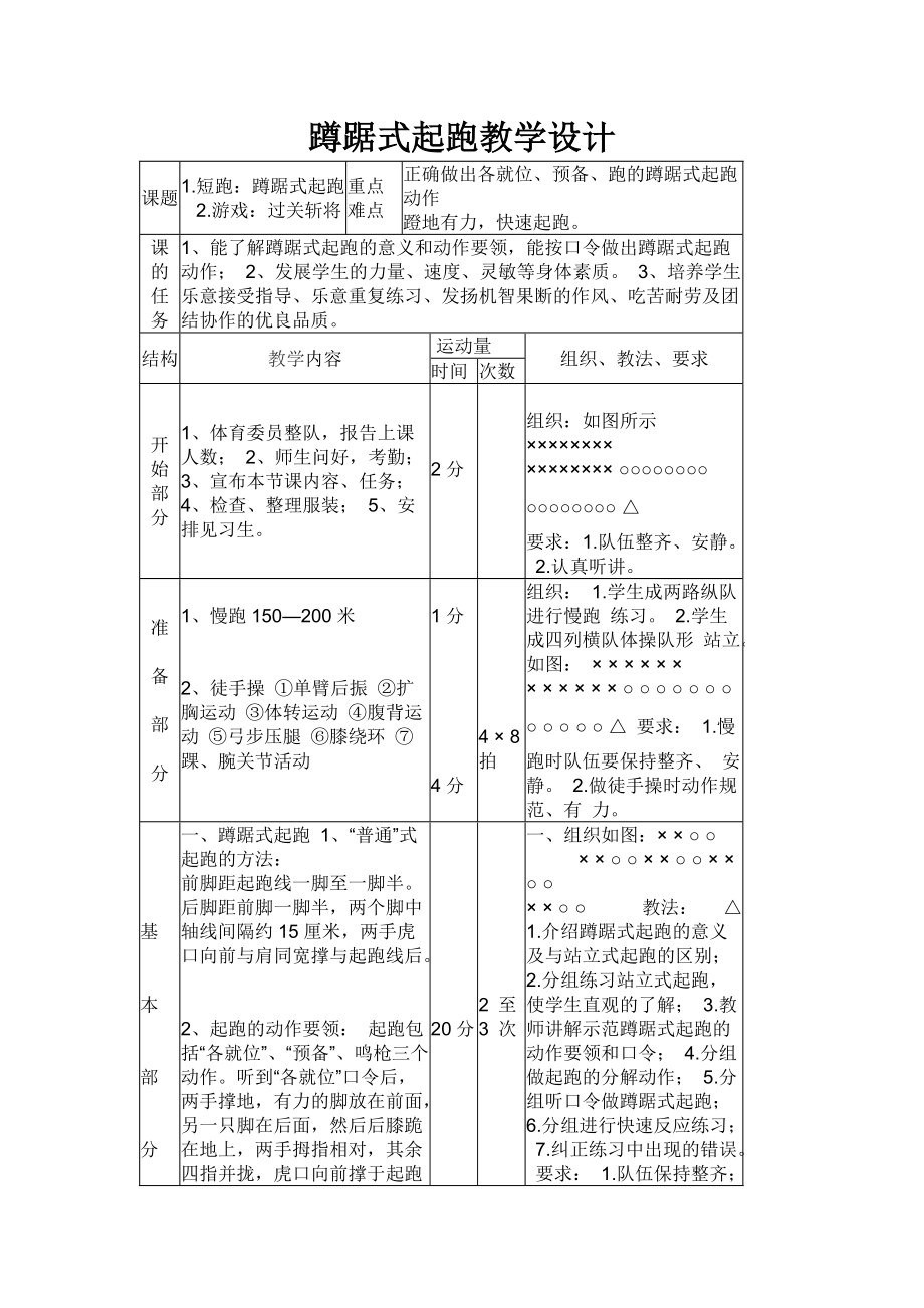 蹲踞式起跑教学设计