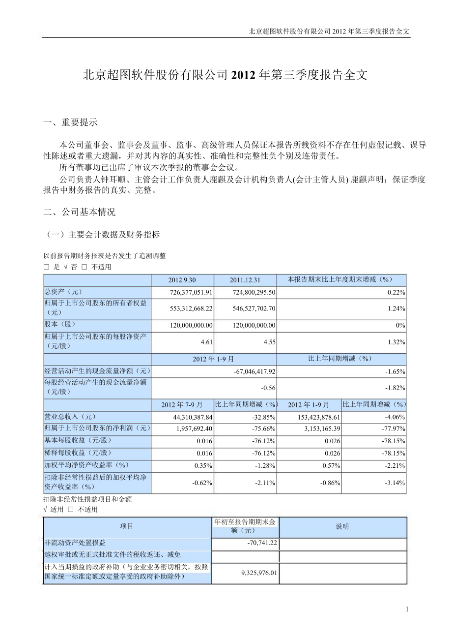 超图软件：第三季度报告全文_第1页