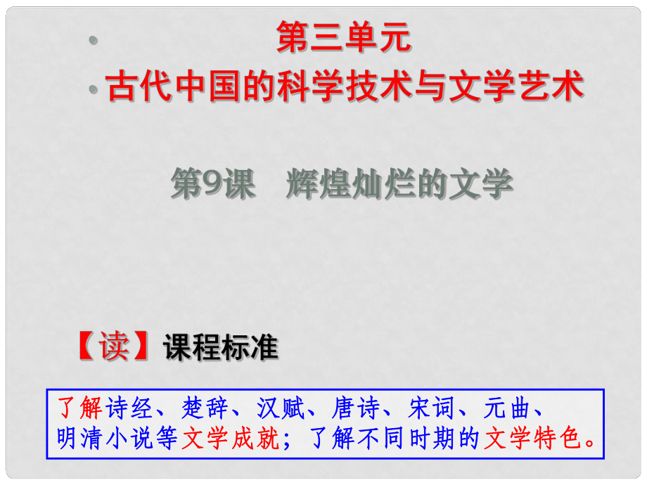 人教版高中歷史必修三第9課《輝煌燦爛的文學(xué)》課件_第1頁