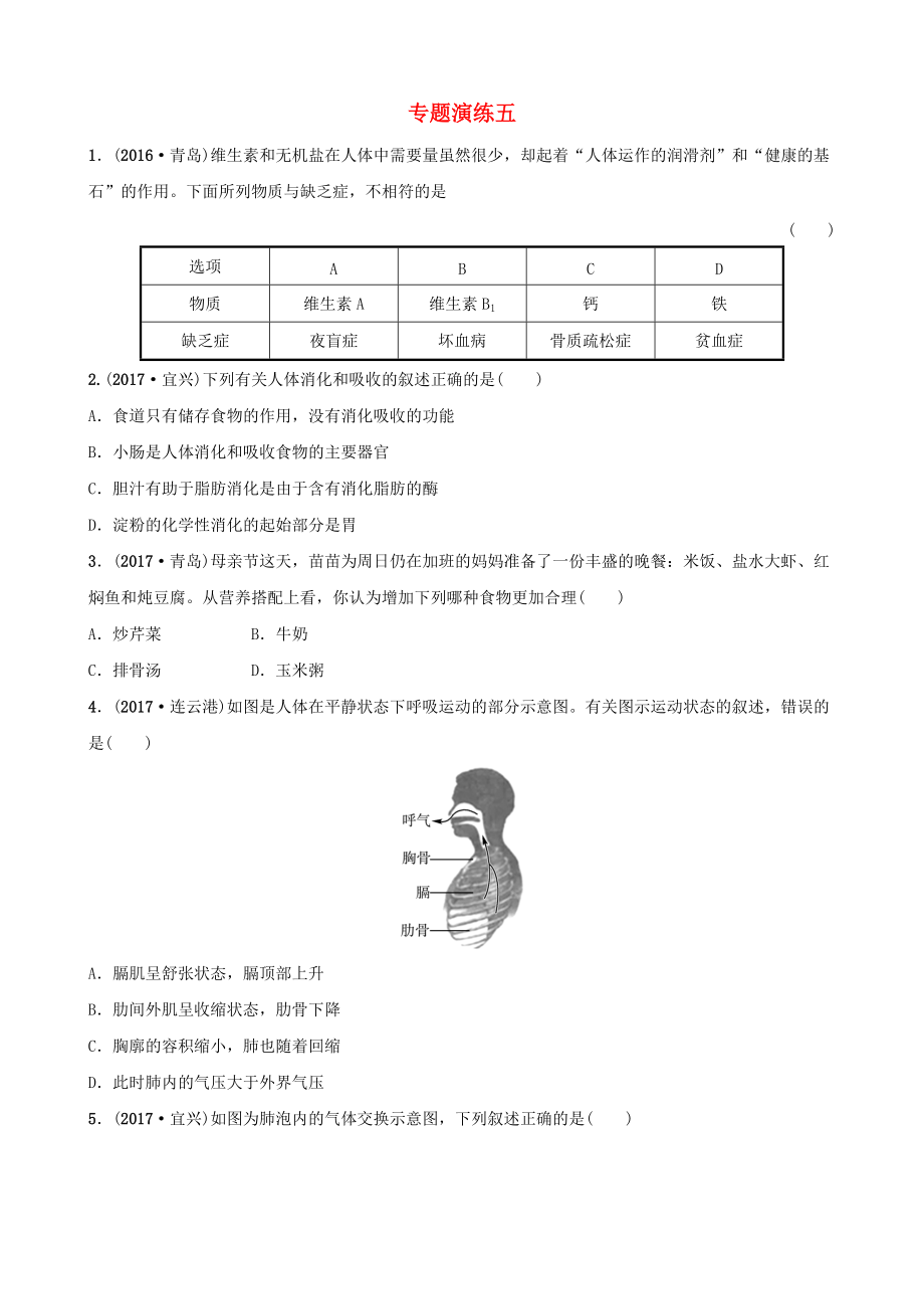 山東省淄博市中考生物 專題演練五_第1頁