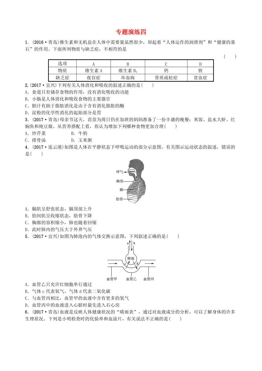 山東省濰坊市中考生物 專題演練四_第1頁