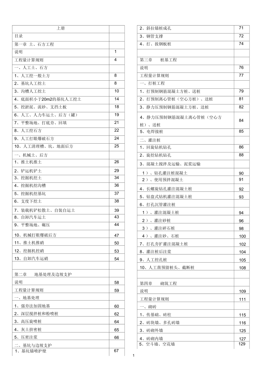 版江苏省建筑与装饰工程计价定额-详细目录_第1页