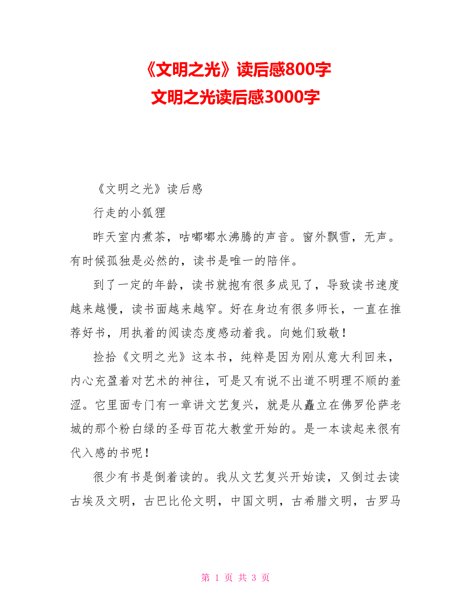 《文明之光》讀后感800字文明之光讀后感3000字_第1頁