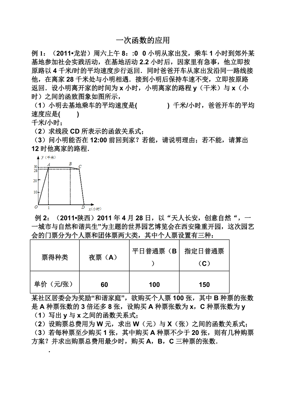 一次函數(shù)的應(yīng)用習(xí)題設(shè)計(jì)_第1頁