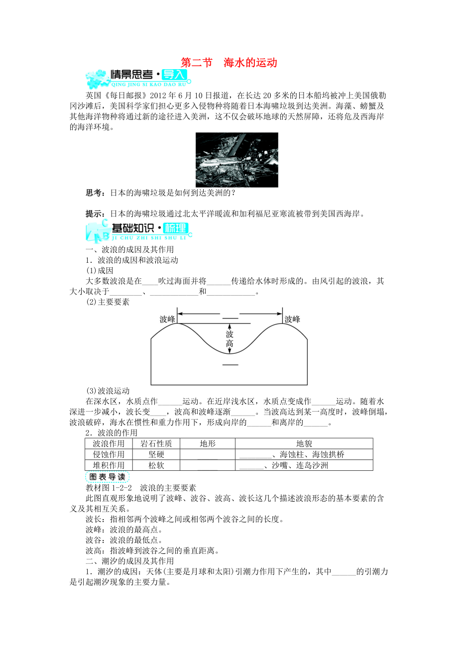 高中地理 第一章 海洋概述 第二節(jié) 海水的運(yùn)動(dòng)學(xué)案 中圖版選修2_第1頁