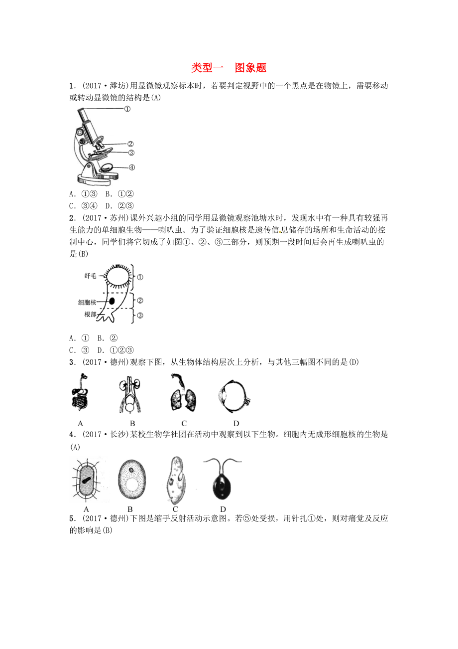 云南專版中考生物 題型復(fù)習(xí) 題型一 圖表題_第1頁