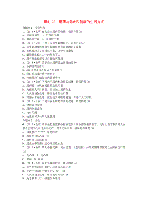 云南專版中考生物 教材考點梳理 第22課時 用藥與急救和健康的生活方式