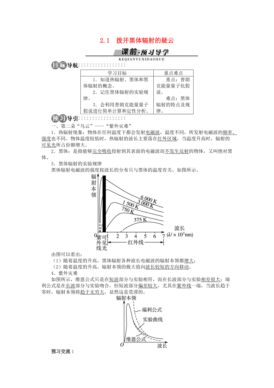 高中物理 第2章 波和粒子 2.1 撥開(kāi)黑體輻射的疑云學(xué)案 滬科版選修35_第1頁(yè)