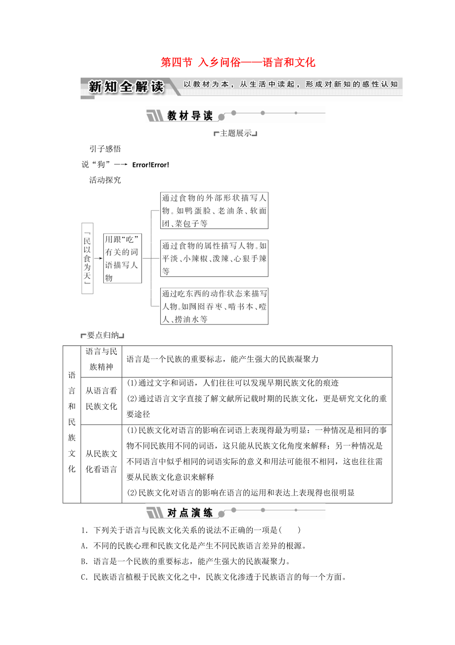 高中語文 第六課 語言的藝術(shù) 第四節(jié) 入鄉(xiāng)問俗語言和文化教師用書 新人教版選修語言文字應(yīng)用_第1頁