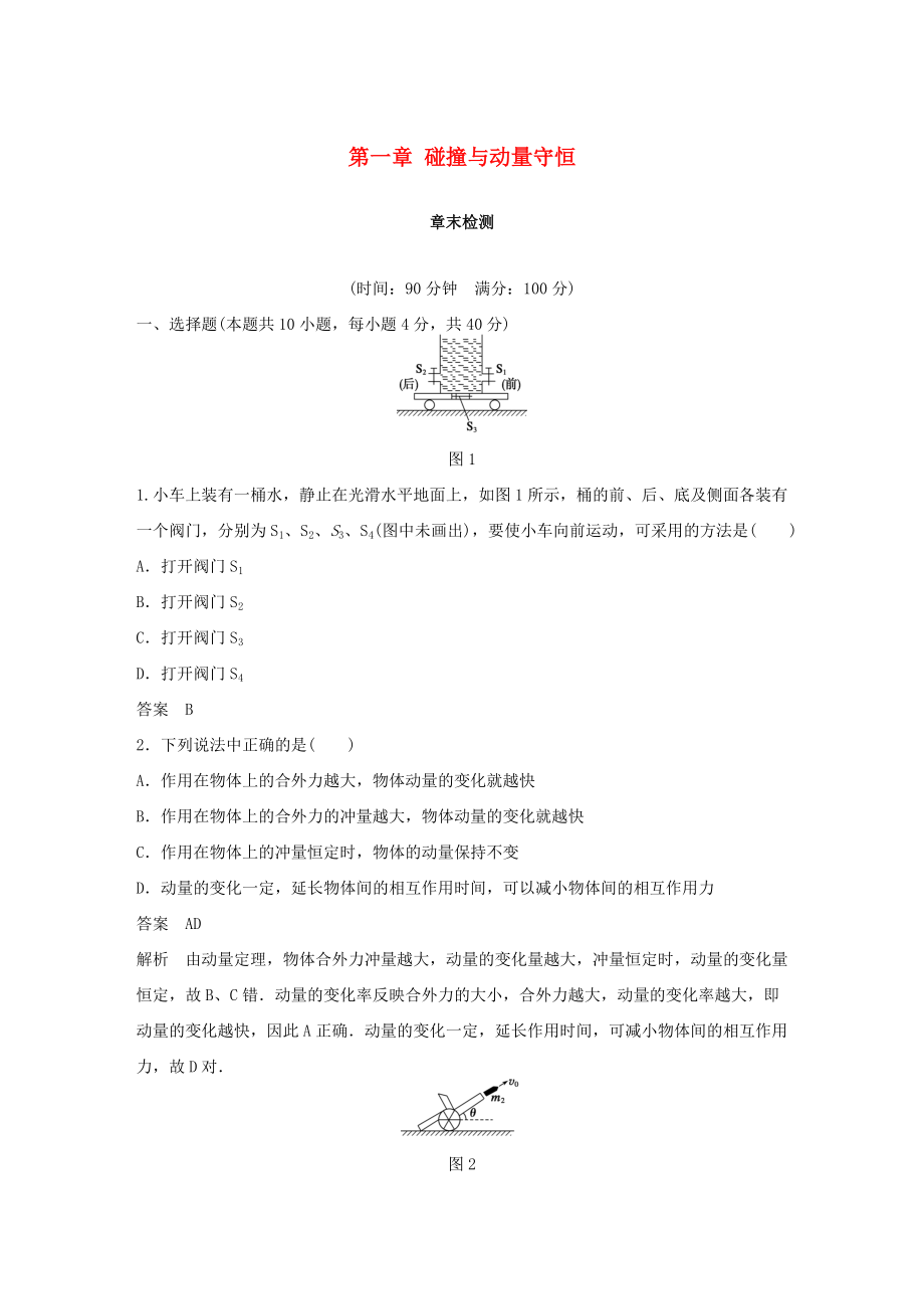 高中物理 第一章 碰撞與動(dòng)量守恒章末檢測(cè) 滬科版選修35_第1頁(yè)