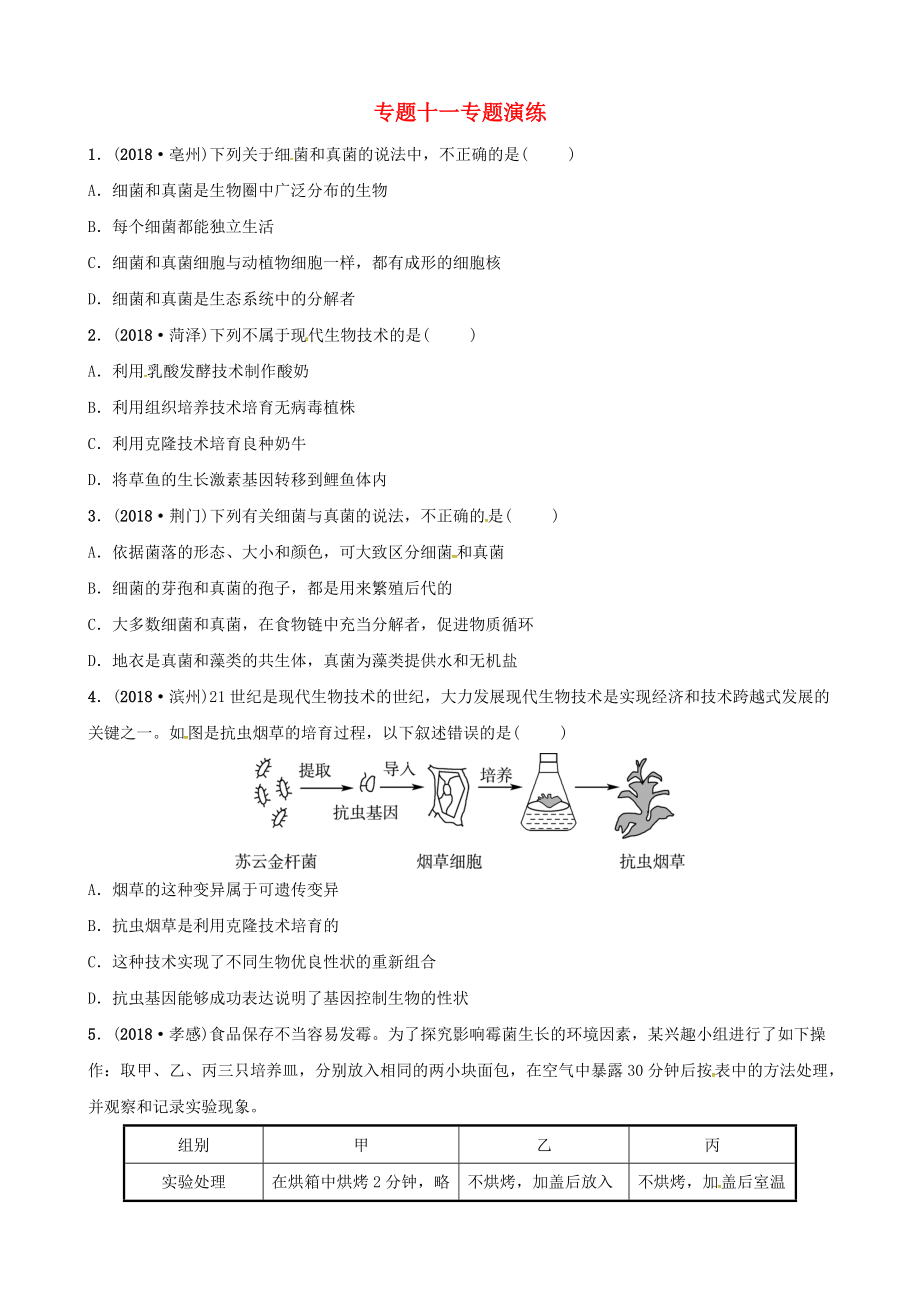 東營(yíng)專版中考生物 專題十一專題演練_第1頁(yè)