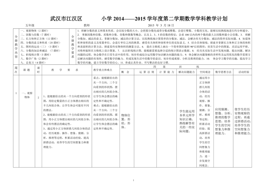 五下数学计划_第1页