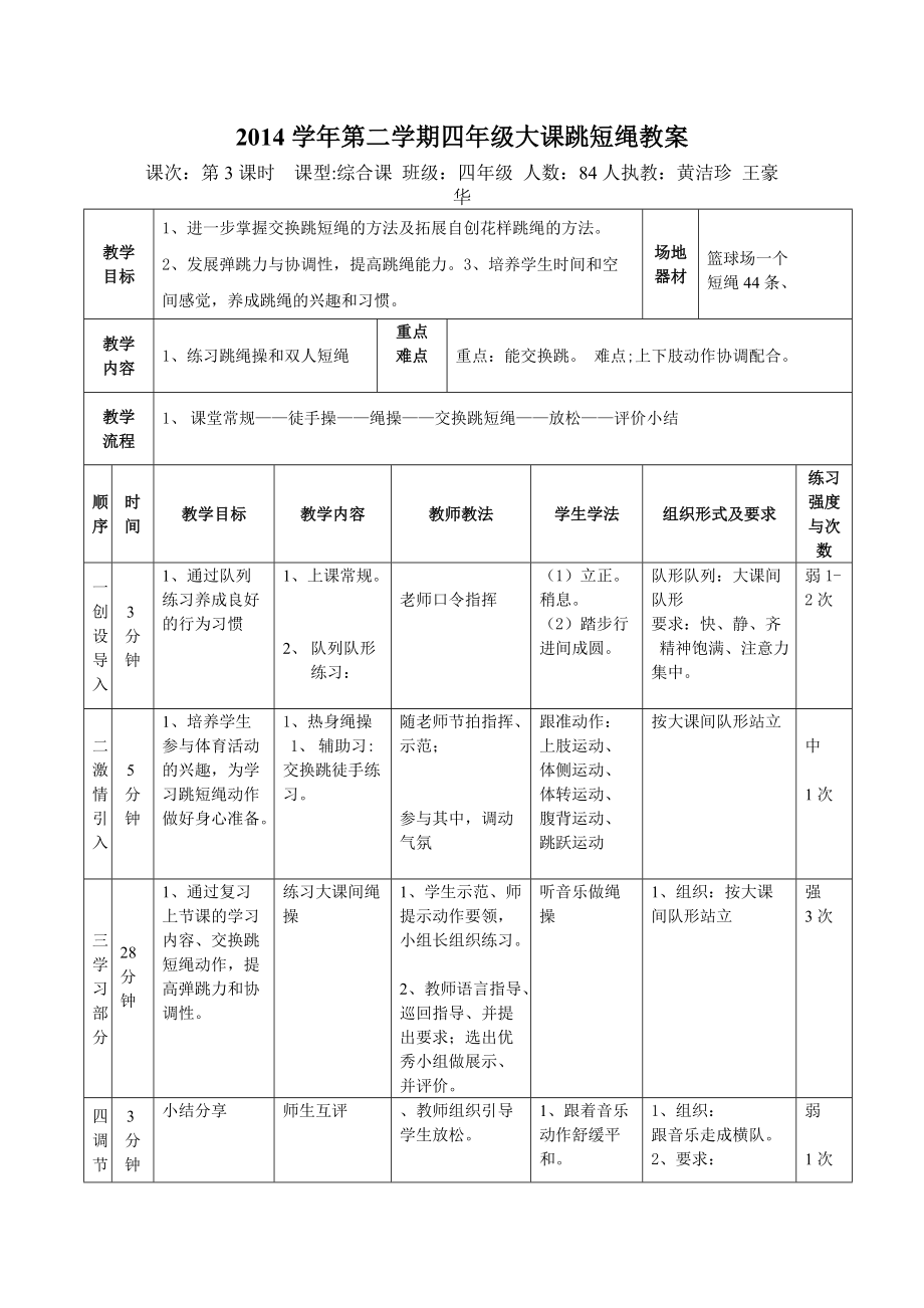 2014学年第二学期四年级大课跳短绳教案_第1页