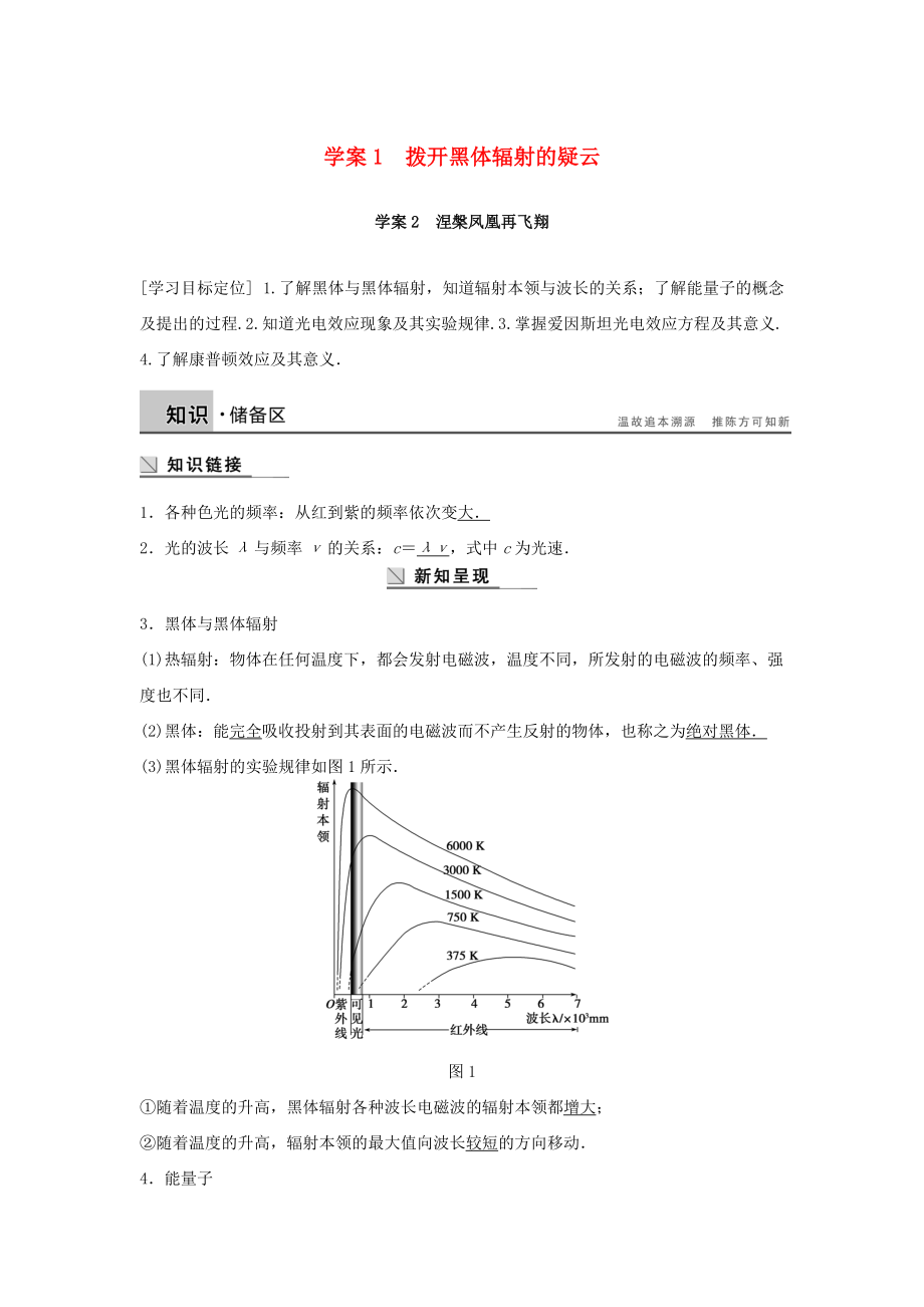 高中物理 第2章 波和粒子 2.1 撥開(kāi)黑體輻射的疑云 2.2 涅槃鳳凰再飛翔導(dǎo)學(xué)案 滬科版選修35_第1頁(yè)