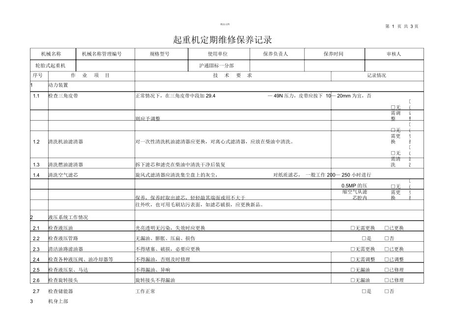 汽車起重機起重機定期保養(yǎng)記錄_第1頁