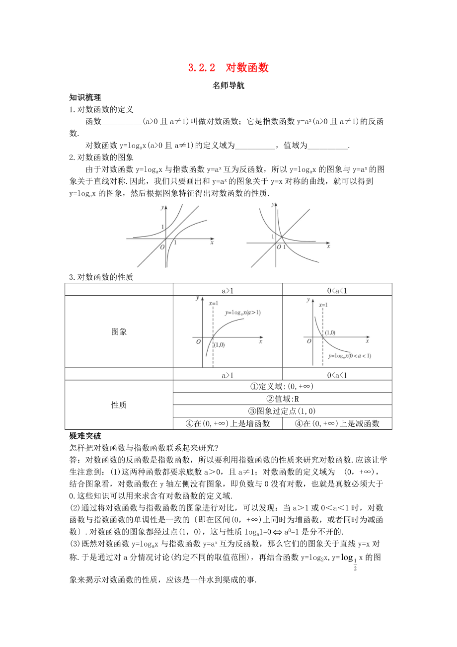 高中數(shù)學(xué) 第三章 指數(shù)函數(shù)、對數(shù)函數(shù)和冪函數(shù) 3.2 對數(shù)函數(shù) 3.2.2 對數(shù)函數(shù)名師導(dǎo)航學(xué)案 蘇教版必修1_第1頁