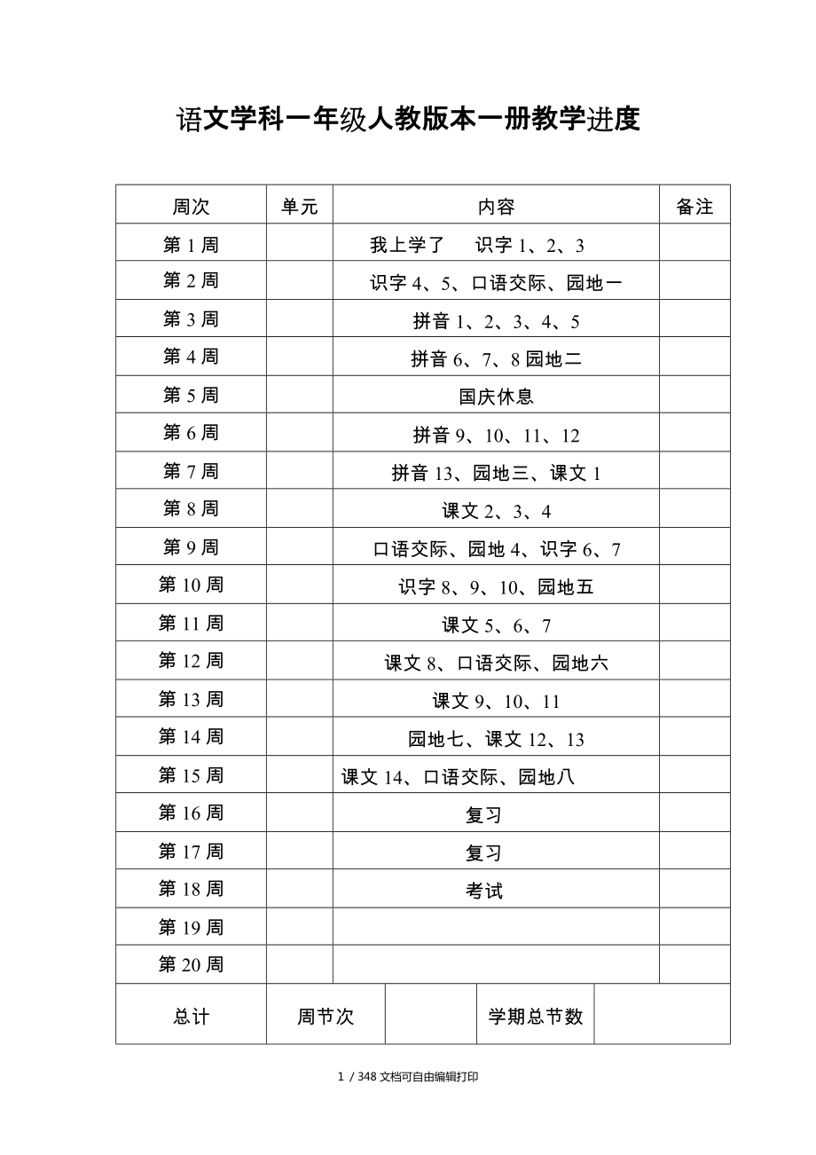 部編版人教小學(xué)一年級(jí)語文上冊(cè)教學(xué)設(shè)計(jì)全冊(cè)_第1頁