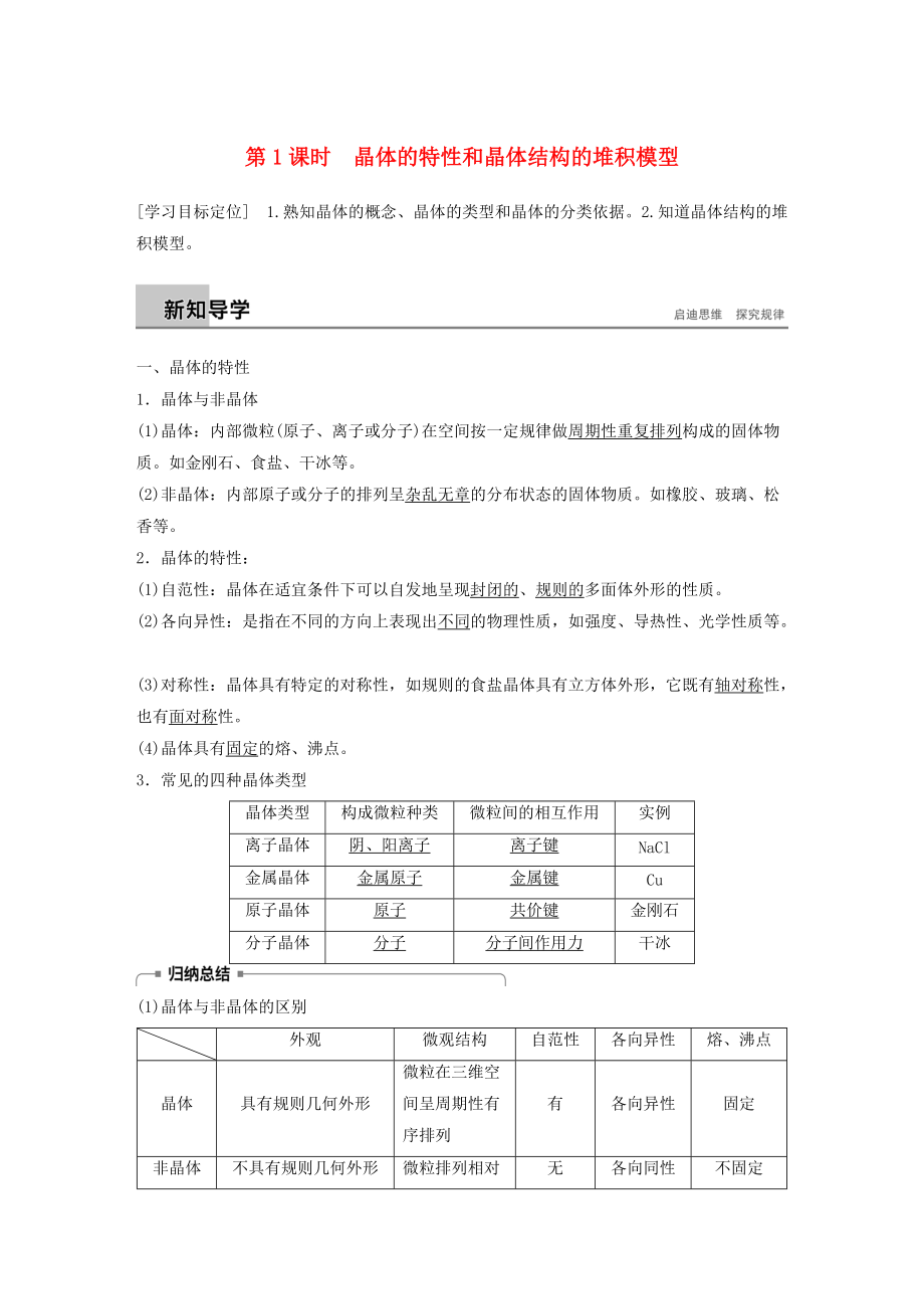 高中化學(xué) 第3章 物質(zhì)的聚集狀態(tài)與物質(zhì)性質(zhì) 第1節(jié) 認(rèn)識(shí)晶體 第1課時(shí)學(xué)案 魯科版選修3_第1頁(yè)