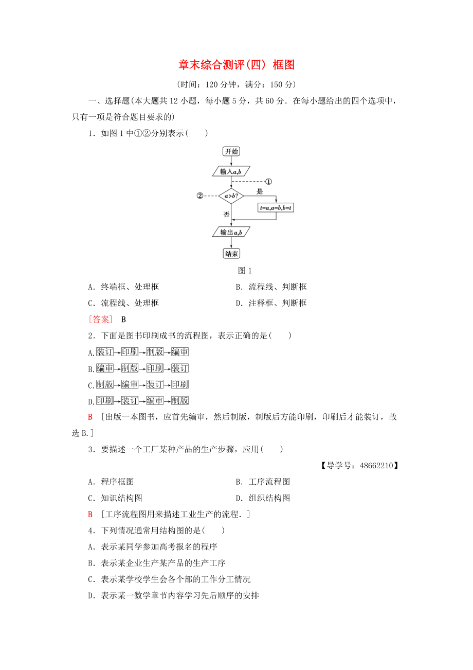 高中數(shù)學(xué) 章末綜合測(cè)評(píng)4 框圖 新人教A版選修12_第1頁(yè)