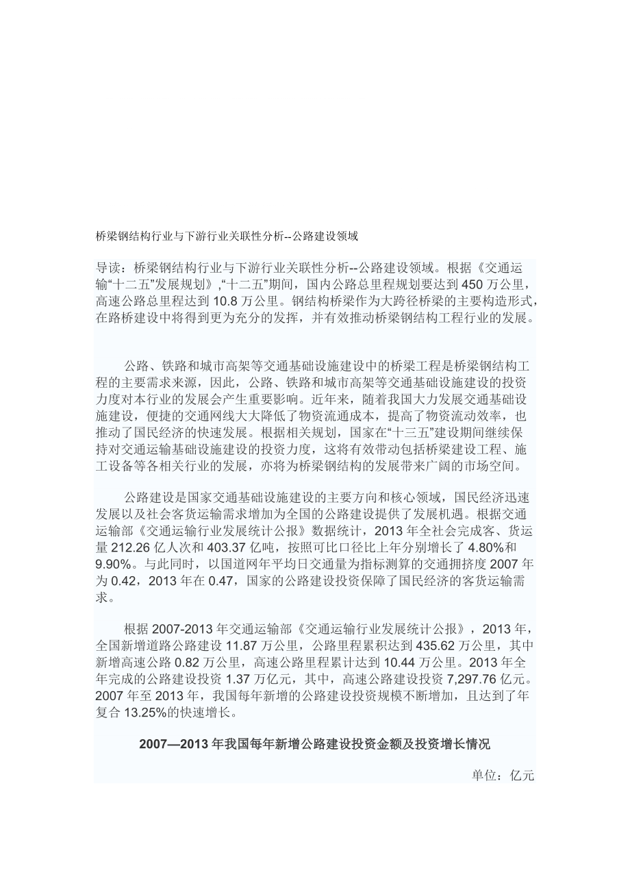 中国报告网桥梁钢结构行业与下游行业关联性分析公路建设领域_第1页