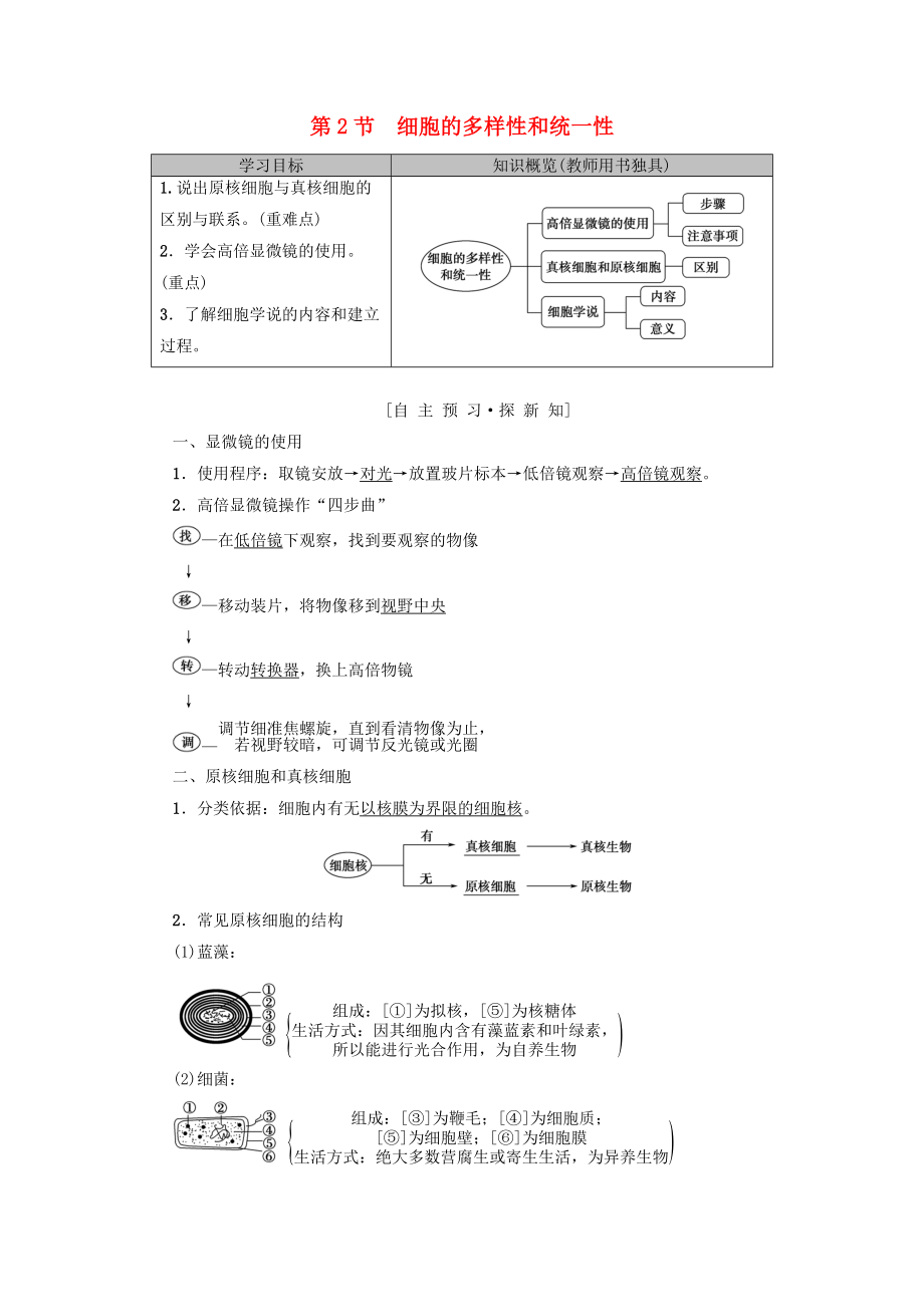 高中生物 第一章 走近細(xì)胞 第2節(jié) 細(xì)胞的多樣性和統(tǒng)一性學(xué)案 新人教版必修1_第1頁(yè)