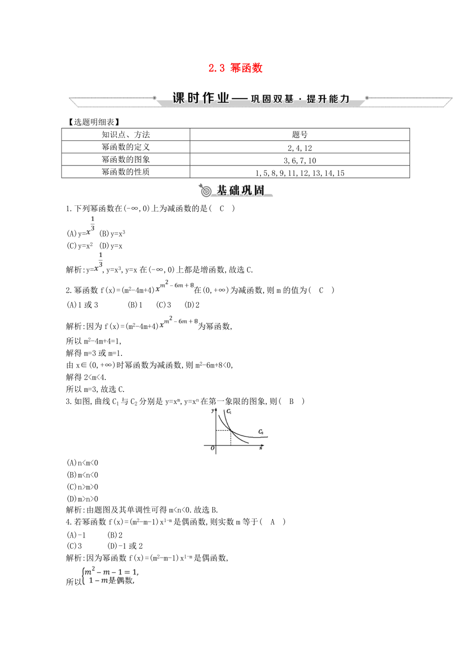 學(xué)高中數(shù)學(xué) 第二章 基本初等函數(shù)Ⅰ2.3 冪函數(shù)練習(xí) 新人教A版必修1_第1頁(yè)