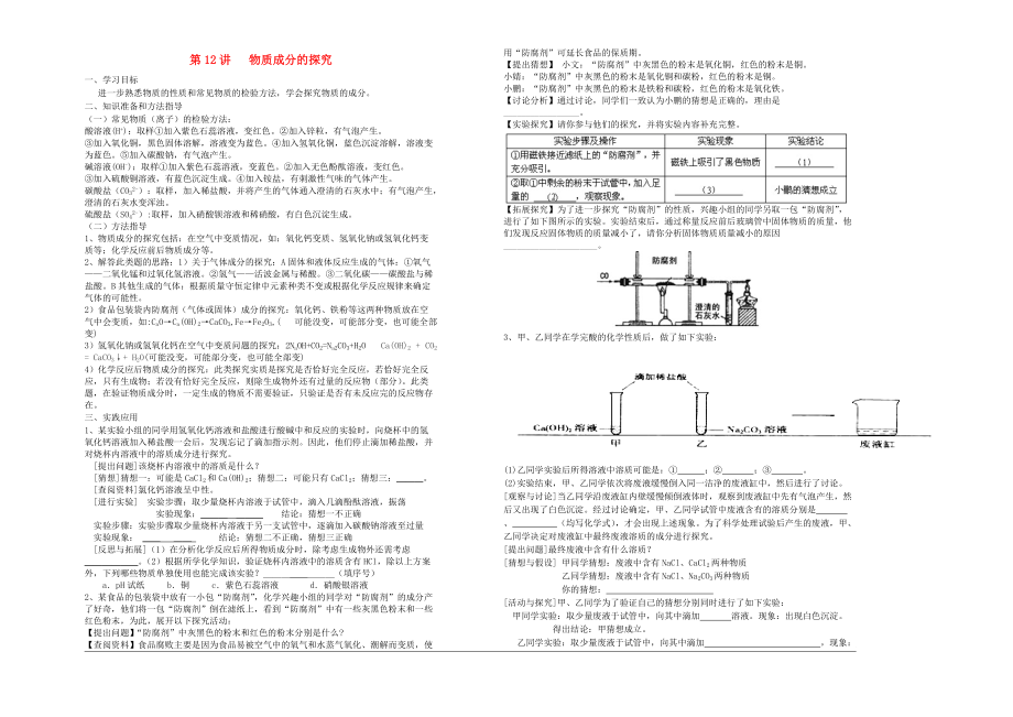 中考化學(xué)專題復(fù)習(xí)講練 第12講 物質(zhì)成分的探究無答案_第1頁
