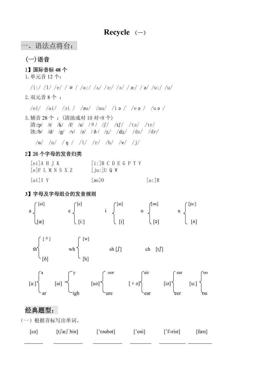 六年級下冊英語試題語音語法專項訓練 全國版_第1頁