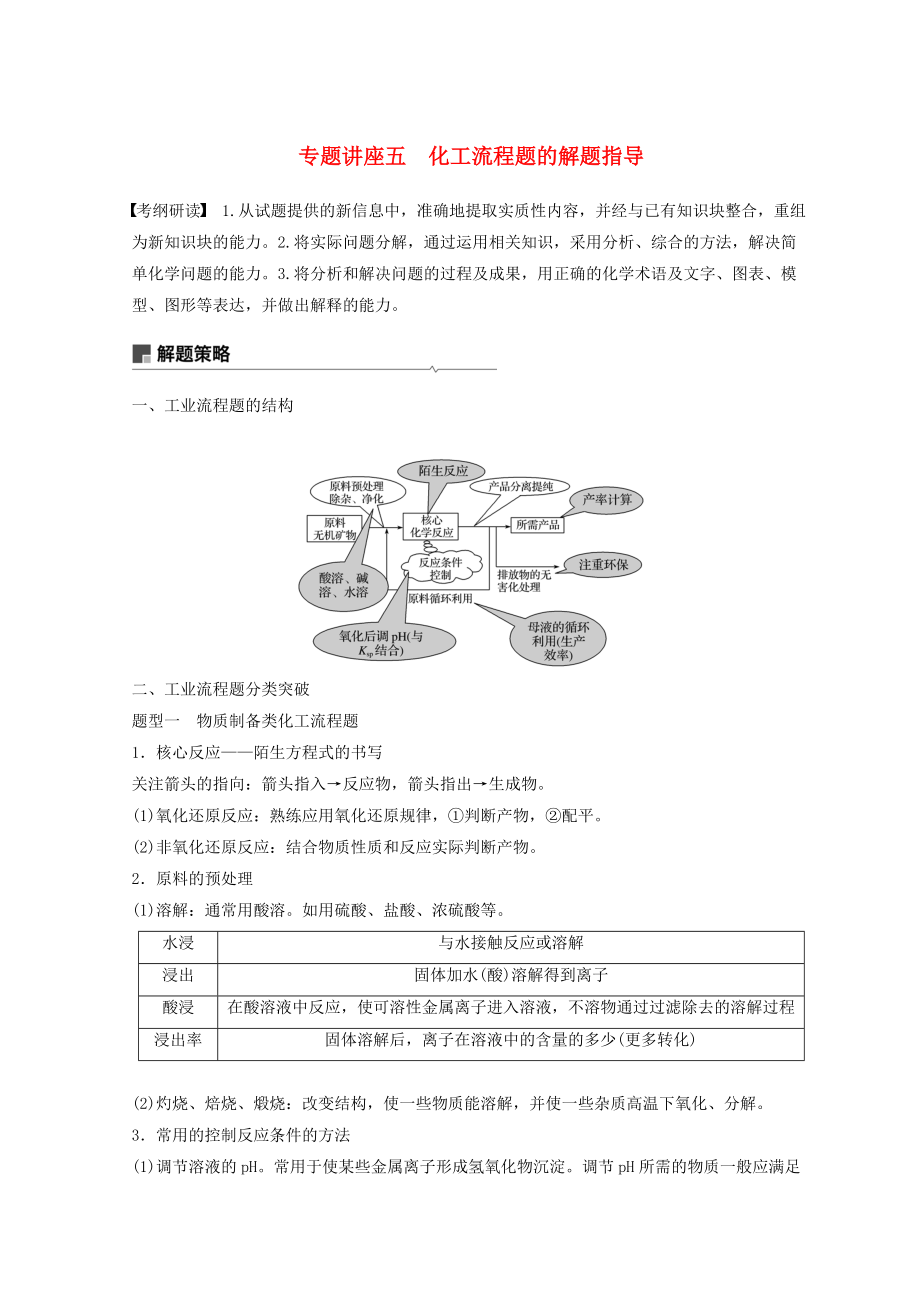 高考化學(xué)一輪綜合復(fù)習(xí) 第八章 水溶液中的離子平衡 水溶液中的離子平衡 專題講座五 化工流程題的解題指導(dǎo)練習(xí)_第1頁