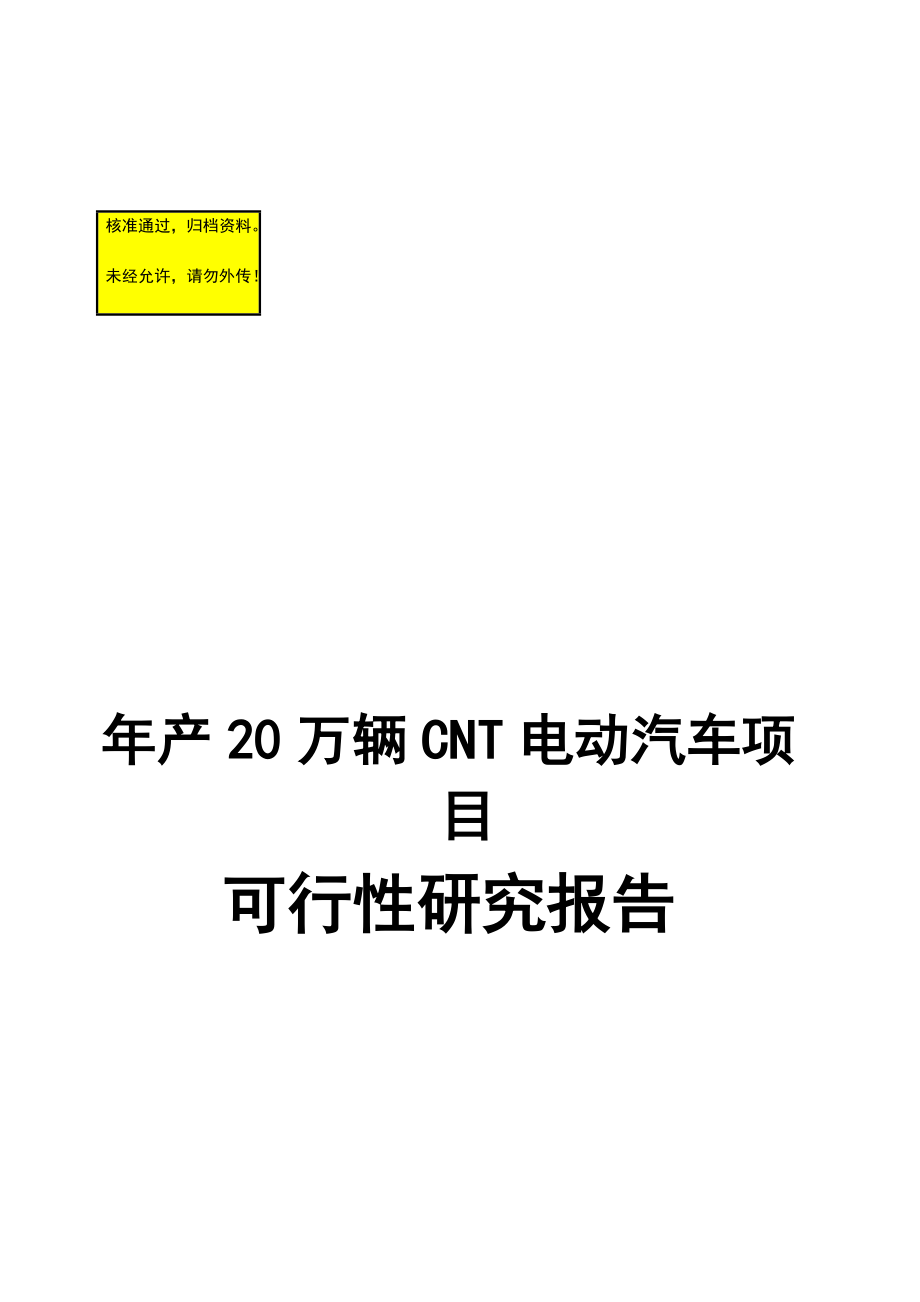 20万辆CNT电动汽车项目可行性研究报告_第1页