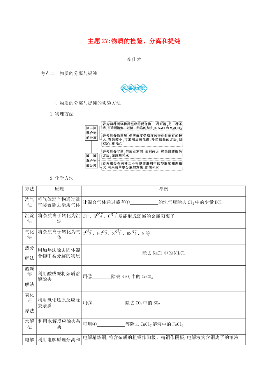 高考化學(xué)一輪復(fù)習(xí) 主題27 物質(zhì)的檢驗(yàn)、分離和提純3含解析_第1頁