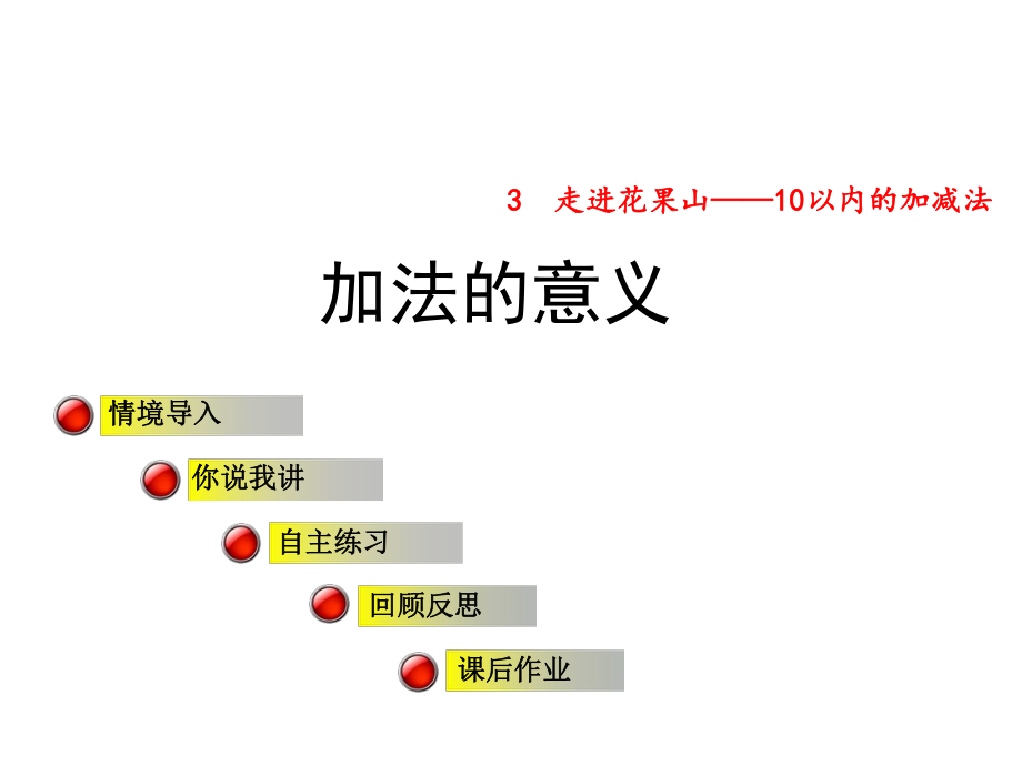 一年級上冊數(shù)學(xué)課件3 走進花果山加法的意義∣青島版 (共26張PPT)_第1頁