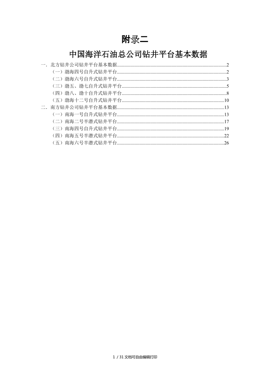 中國(guó)海洋石油總公司鉆井平臺(tái)基本數(shù)據(jù)_第1頁