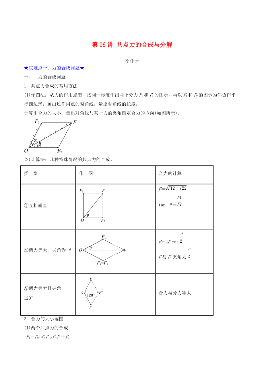 高考物理一輪復(fù)習(xí) 第2章 力與物體的平衡 第06講 共點(diǎn)力的合成與分解學(xué)案_第1頁