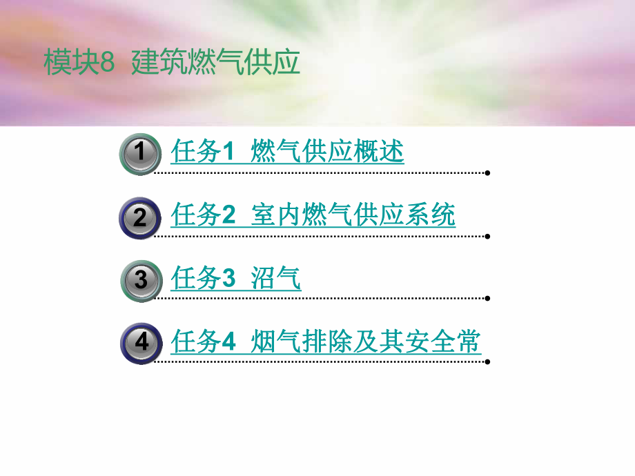 中职建筑设备工程（主编陈剑宇 北理工版）课件：模块8 建筑燃气供应01_第1页