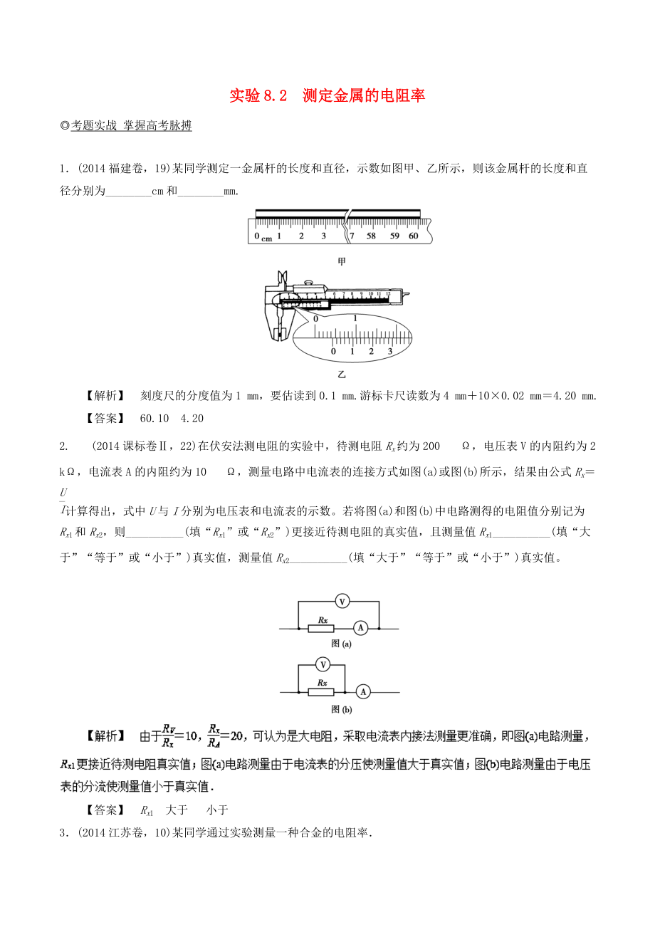 高考物理13个抢分实验 专题8.2 测定金属的电阻率抢分巧练_第1页