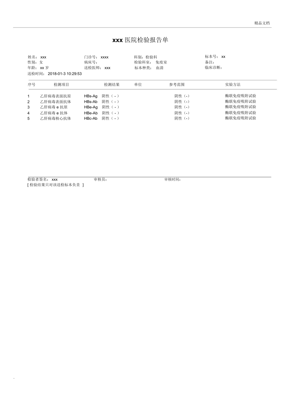 医院检验报告单