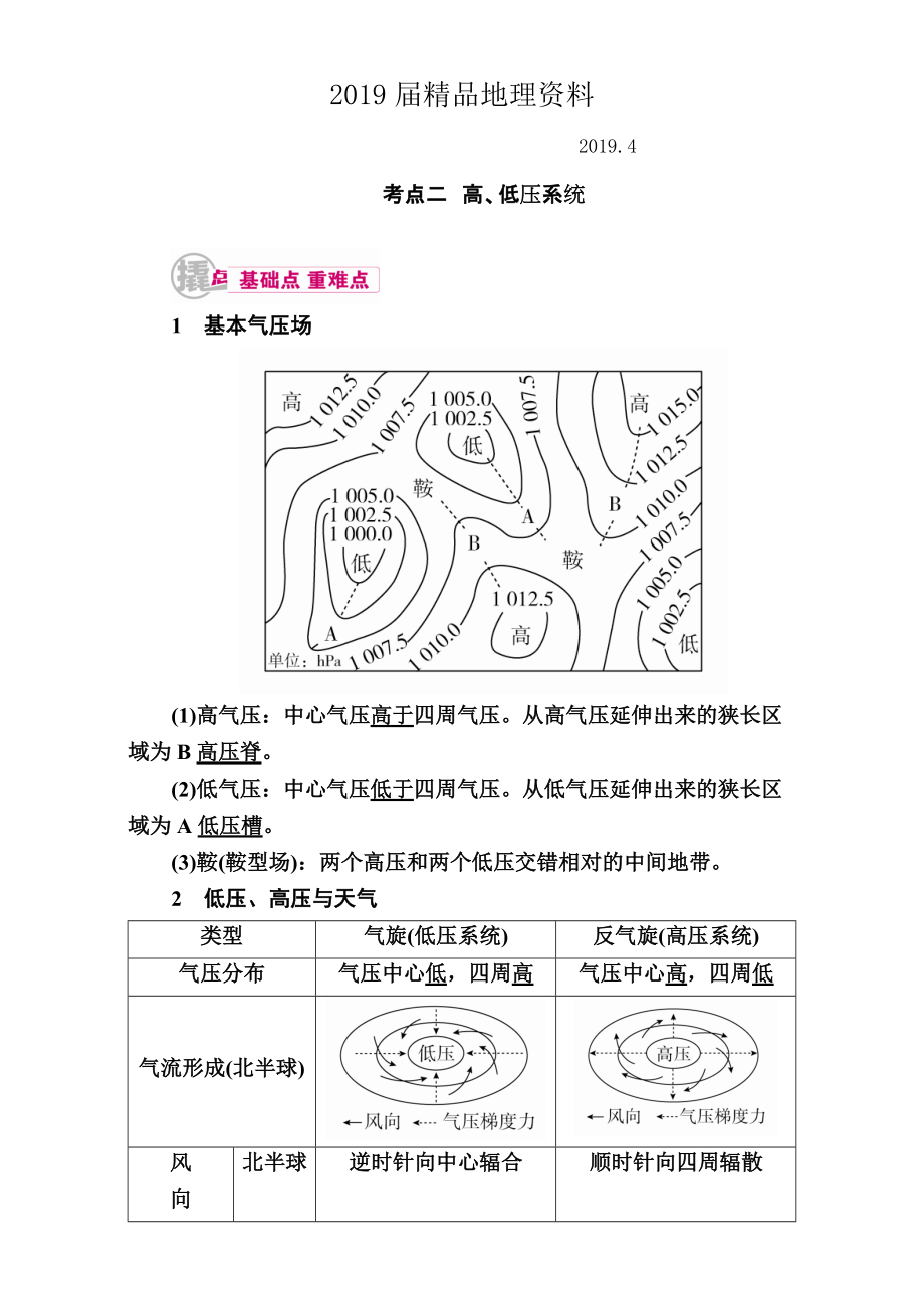 【學(xué)霸優(yōu)課】高考二輪：7.2高、低壓系統(tǒng)教學(xué)案含答案_第1頁