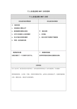 第一步骤所需文档：李树文个人自我诊断SWOT分析表(3)