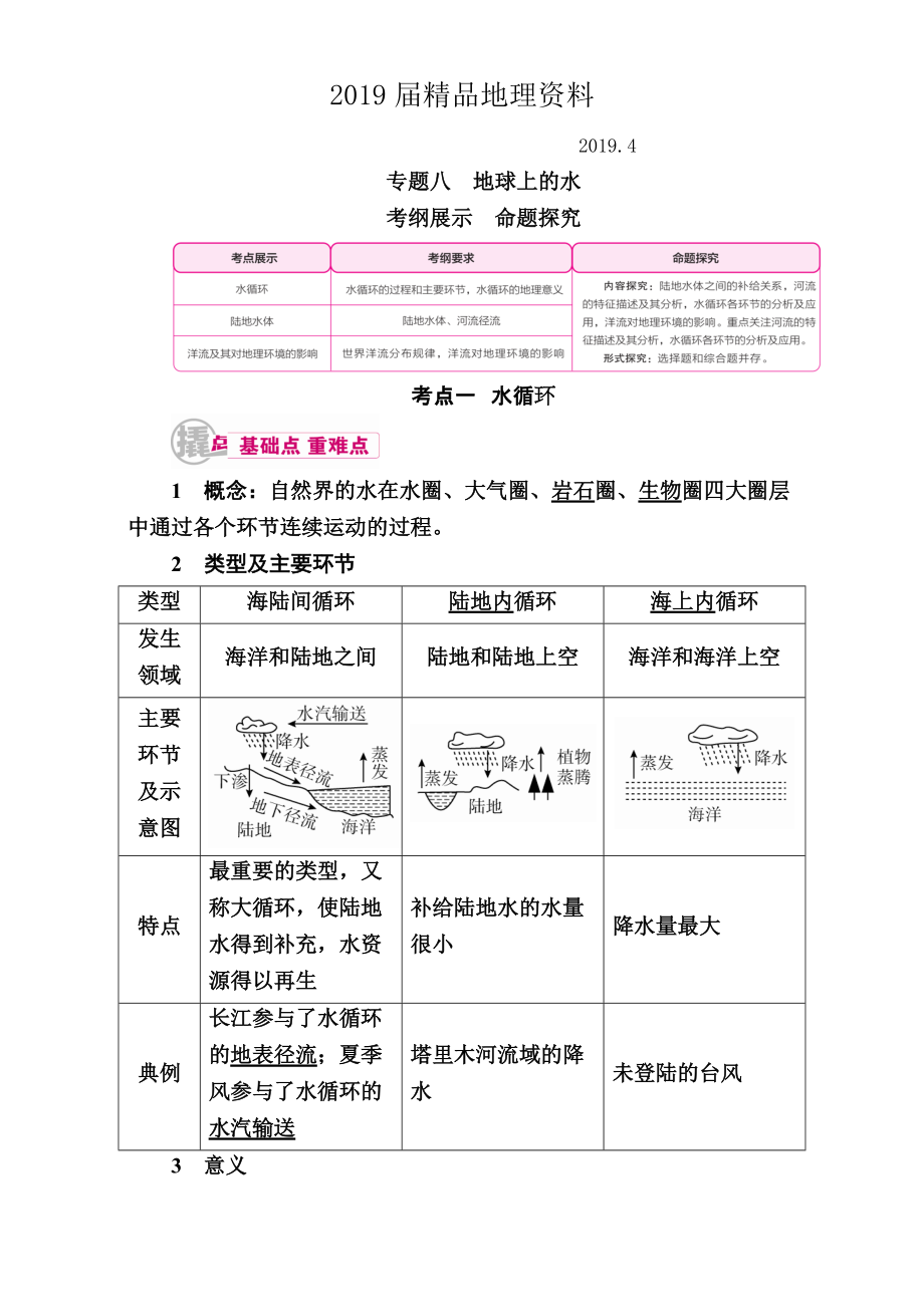 【學霸優(yōu)課】高考二輪：8.1水循環(huán)教學案含答案_第1頁