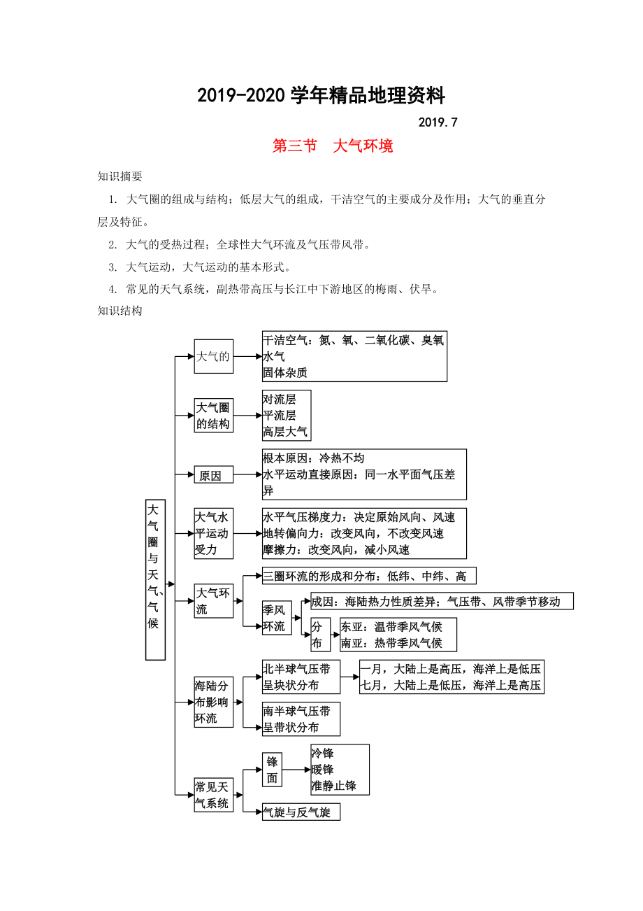 2020鶴崗一中高中地理 第二章 第三節(jié) 大氣環(huán)境學(xué)案 湘教版必修1_第1頁