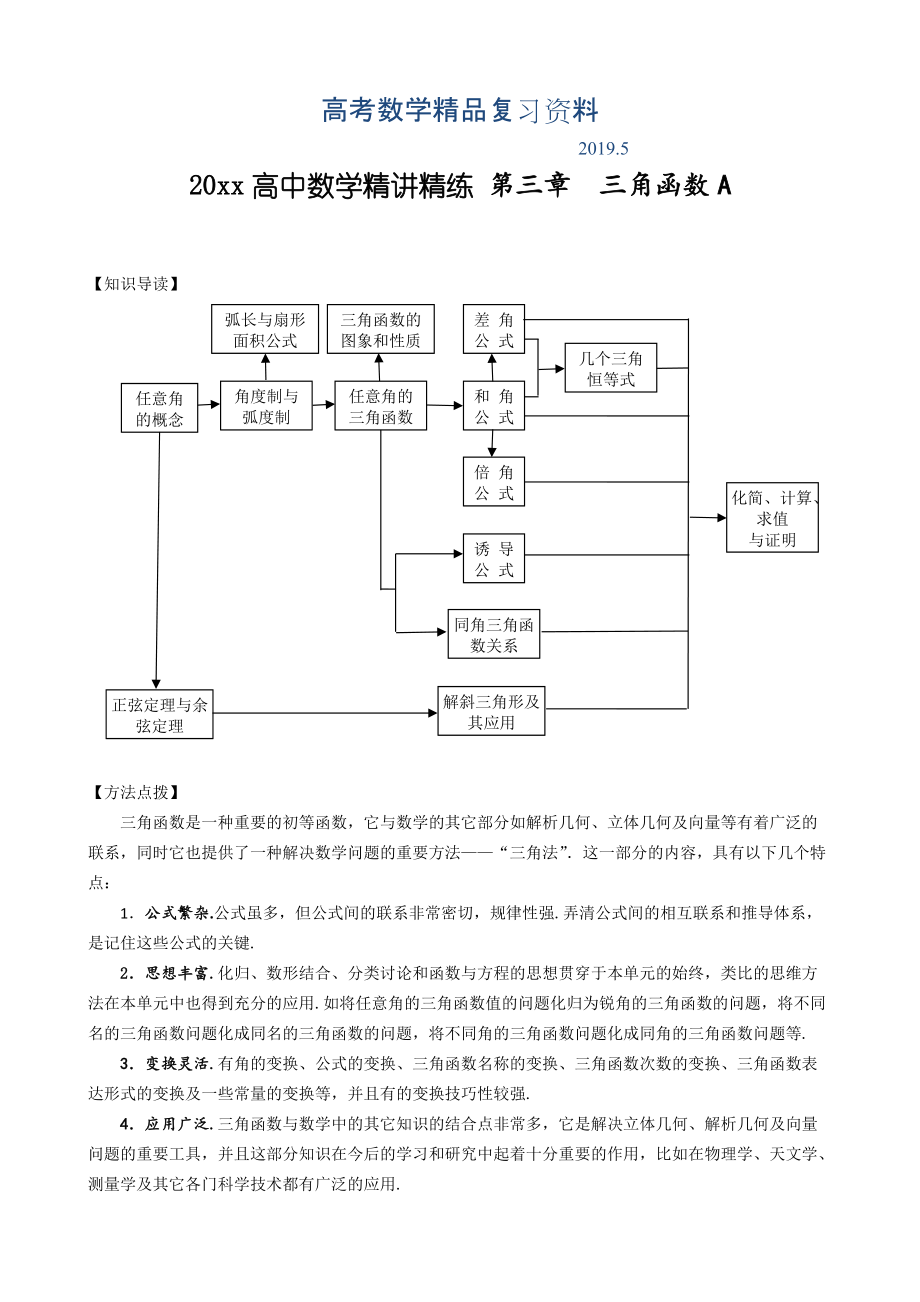 高中數(shù)學(xué)精講精練新人教A版第03章 三角函數(shù)A_第1頁