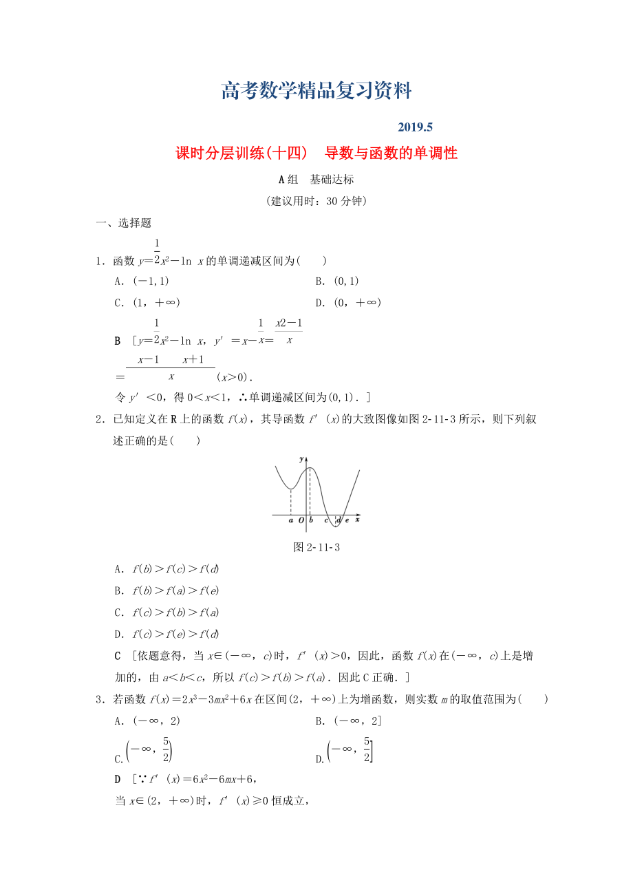 高考數(shù)學(xué)一輪復(fù)習(xí)學(xué)案訓(xùn)練課件北師大版文科： 課時(shí)分層訓(xùn)練14 導(dǎo)數(shù)與函數(shù)的單調(diào)性 文 北師大版_第1頁